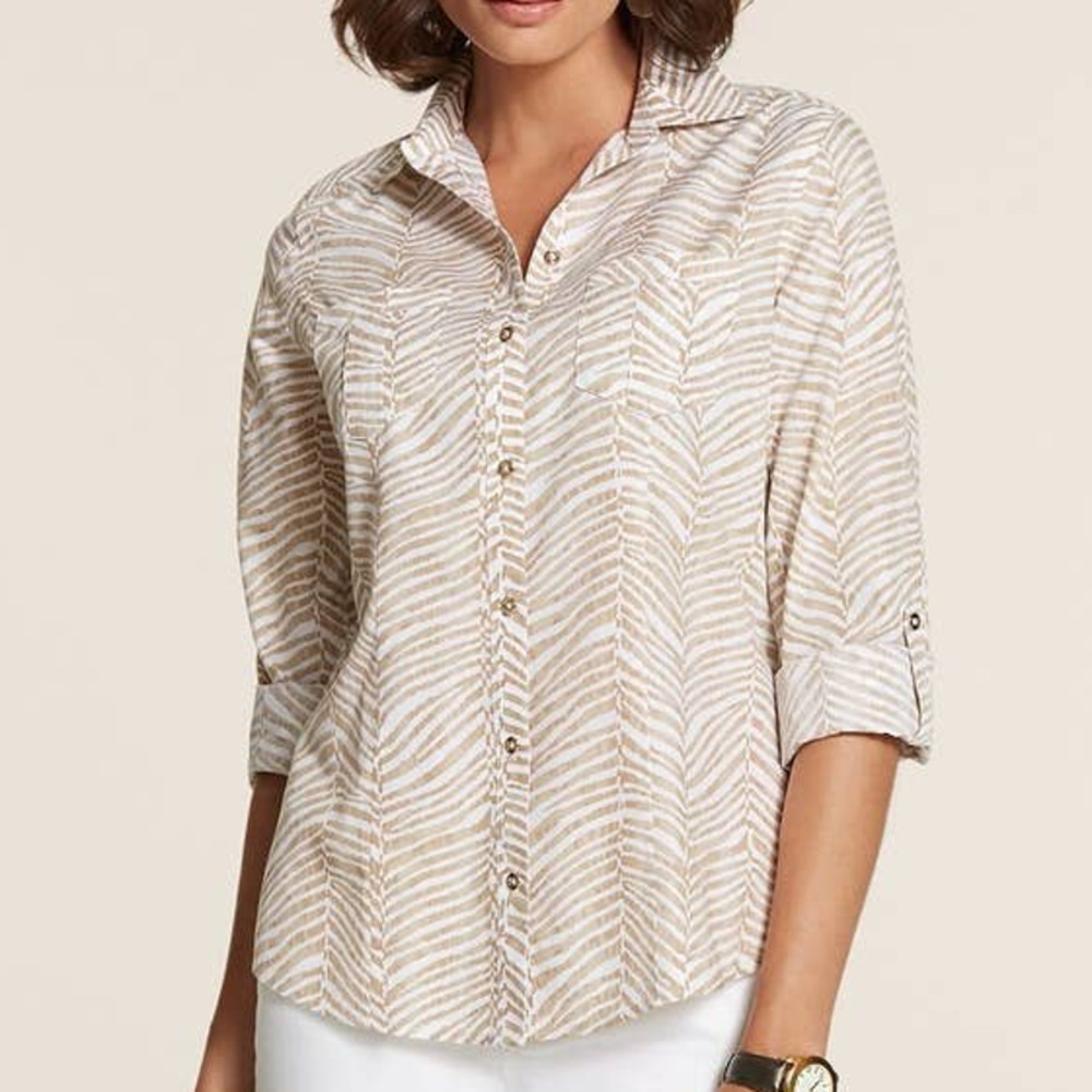 Michael Kors, Plus Size 2X, Cotton Tribal Zebra Button-Up Shirt